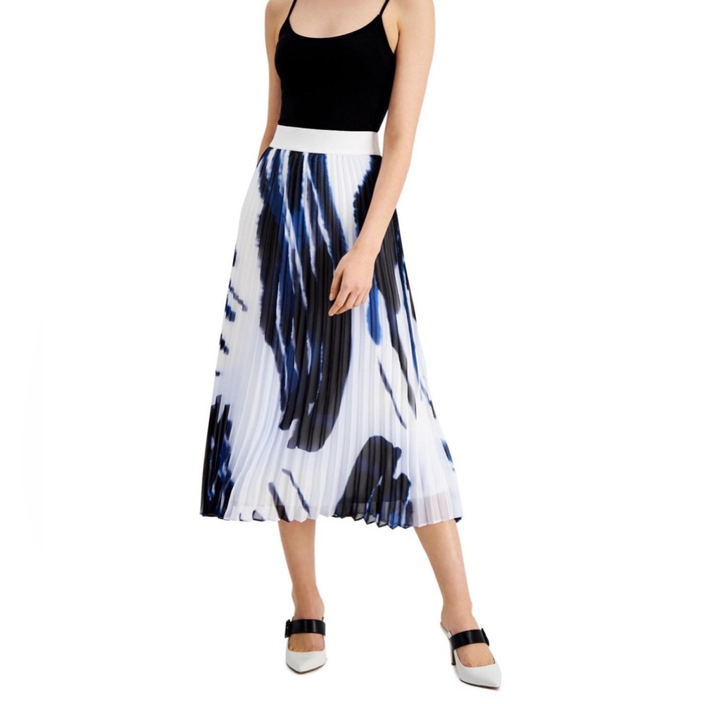 Alfani marbled blue pleated midi skirt